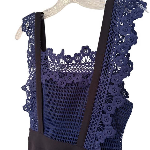 Self-Portrait Angelique Frilled Split Front Dress Women's 4 Black Navy Luxury - Picture 6 of 14